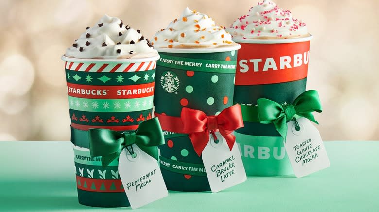 starbucks holiday lattes in array