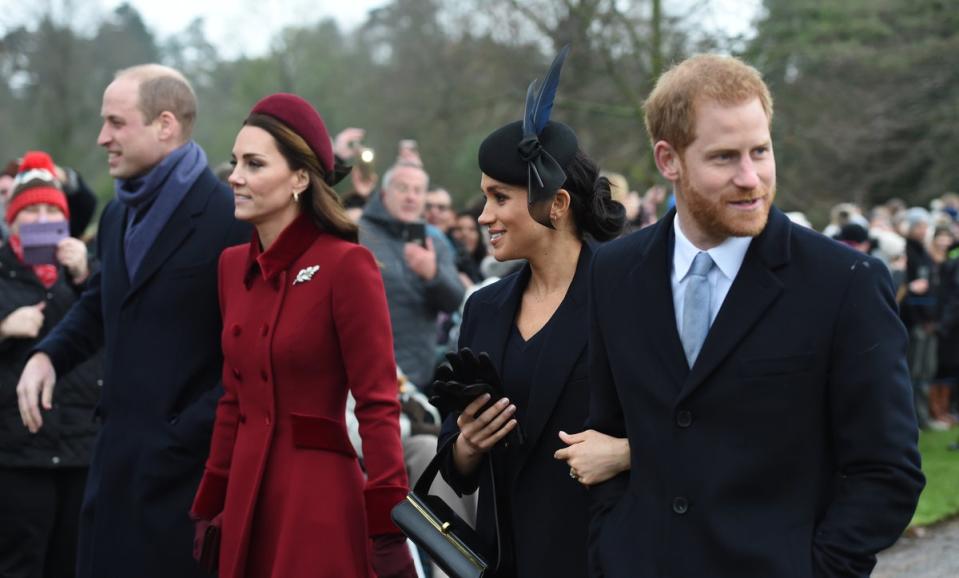 Prince William, Kate (L), pictured with Harry and Meghan in 2018 (PA)