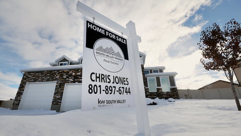 A realty sign at a property in Herriman, Utah, on Friday, Jan. 6, 2023. Western states, including Utah, topped the list of least affordable places for homebuyers, while Midwestern states were deemed the most affordable in a new report.