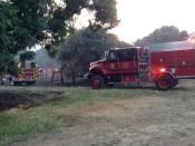 Fire trucks are seen in the Capay Valley in California