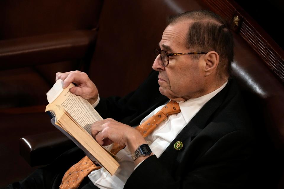Rep. Jerry Nadler, D-N.Y., reads a book in the House chamber on Jan. 4, 2023. Nadler, the top Democrat on the Judiciary Committee, released a report skeptical of the information provided to the Republican-led panel from three FBI whistleblowers.