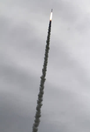 FILE PHOTO: India's Polar Satellite Launch Vehicle (PSLV) C-21 blasts off, carrying two foreign satellites from the Satish Dhawan space centre at Sriharikota, north of the southern Indian city of Chennai September 9, 2012. REUTERS/Babu/File Photo