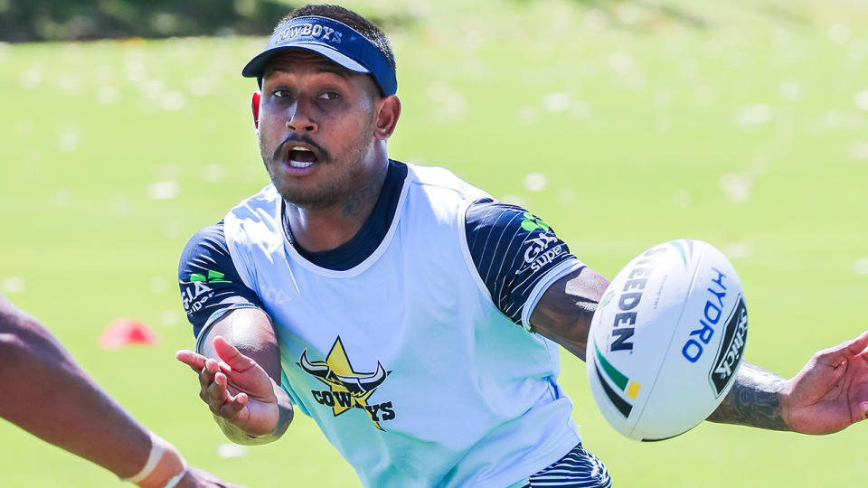 Ben Barba, pictured here training with the Cowboys before he was sacked by the NRL.