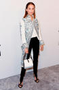 <p><strong>26 October</strong> Alicia Vikander looked cool in an embroidered coat and black jeans for the opening of the Louis Vuitton exhibition in New York.</p>