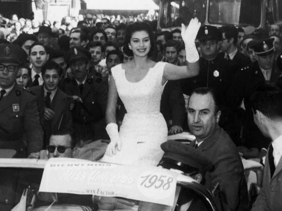 Gladys Zender,Miss Universe 1958, Waving To The Crowd In Buenos Aires In 1957.