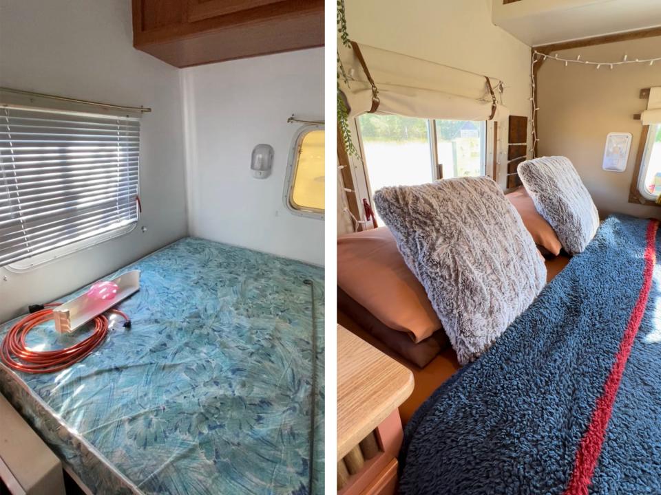 A before and after comparison of their bed area.