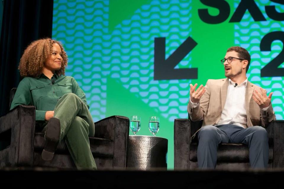 <p>Steve Rogers</p> Antonia Hylton and Mike Hixenbaugh, hosts of the new investigative podcast "Grapevine," speak at SXSW