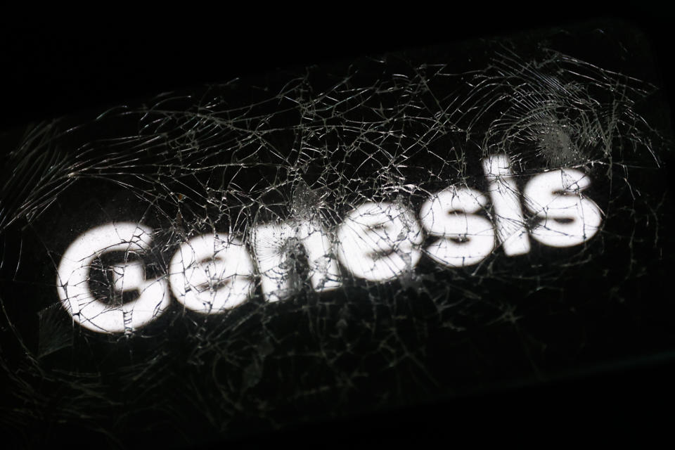 Genesis logo displayed on a phone screen is seen through the broken glass in this illustration photo taken in Krakow, Poland on December 1, 2022. (Photo by Jakub Porzycki/NurPhoto via Getty Images)