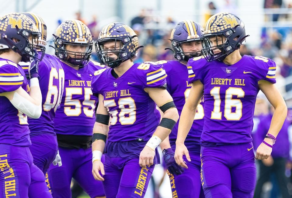 Liberty Hill quarterback Reese Vickers, right, and the Panthers lost to Port Neches-Groves in a Class 5A Division II state semifinal Friday in Katy. A banged-up Liberty Hill offense had just over half as many snaps as Port Neches-Groves, which earned a spot in the state championship game against South Oak Cliff.