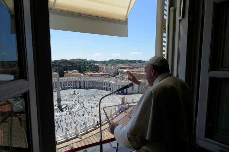 FILE PHOTO: Pope Francis leads the Regina Coeli prayer at the Vatican