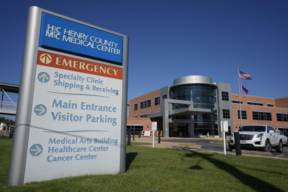 The Henry County Medical Center in Paris, Tenn., is seen on Tuesday, Aug. 29, 2023. Hospital CEO John Tucker said lack of money was the main reason for closing the hospital's obstetric unit, and it was a necessary step toward saving the entire facility, which has been struggling financially for a decade. (AP Photo/Mark Humphrey)