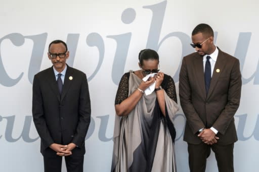 President Paul Kagame, with his wife Jeanette and son Ivan, at the ceremony