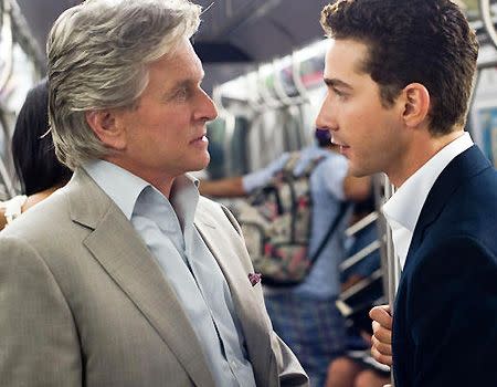 Michael Douglas and Shia LaBeouf in a scene from the upcoming 