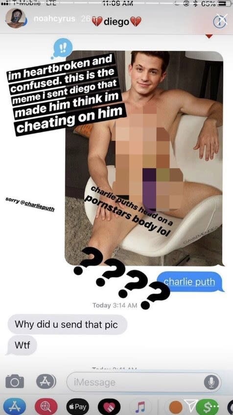 What Happened: Noah Cyrus texted Lil Xan an X-rated meme of Charlie Puth, and he legit thought it was real and assumed Noah was CHEATING, and they BROKE UP.