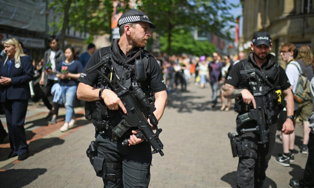 Armed police on patrol in Manchester