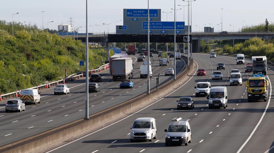 Traffic on the M25 motorway during the morning rush hour near Heathrow Airport west of London on May 11, 2020. A woman fell onto the M25 while trying to film a Snapchat video, police said. (Photo: ADRIAN DENNIS via Getty Images)