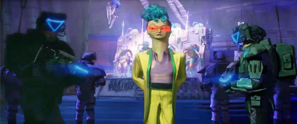 Cynthia Utrom (voiced by Maya Rudolph), head of the super-shady Techno Cosmic Research Institute, is an alpha villain in the new "TMNT" movie franchise.