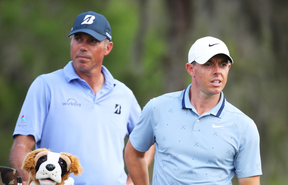 Rory McIlroy directed a playful jab at Matt Kuchar over a caddie controversy as the two received large sums of money. (Getty)