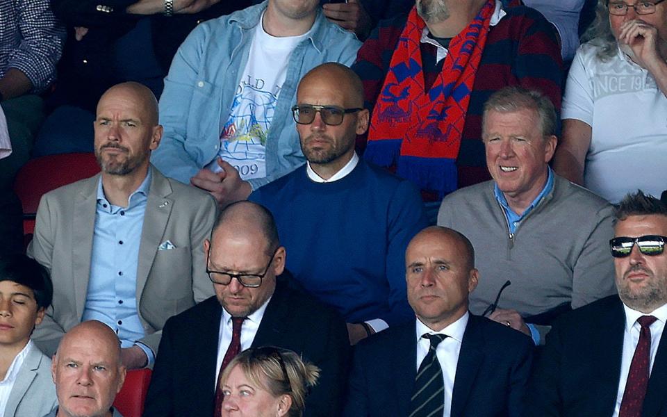 L-R in middle row. Erik ten Hag, assistant Mitchell van der Gaag (centre) and Schteve McClarensh (right) - PA