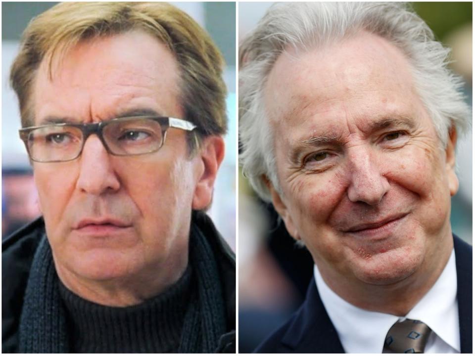 Alan Rickman in ‘Love Actually’ and in 2015 (Universal, Getty)