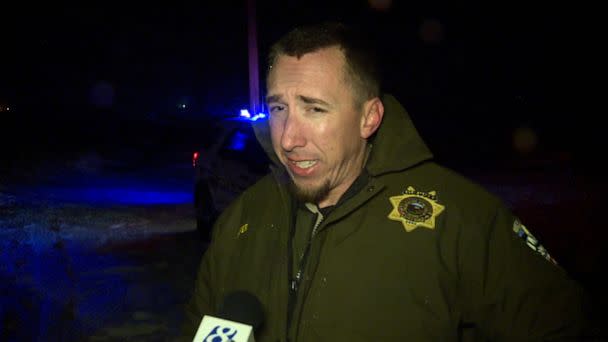PHOTO: Sgt. Nathan Cooper with the Lyon County Sheriff's Office provides an update on the Care Flight plane crash, Feb. 24, 2023. (KOLO)