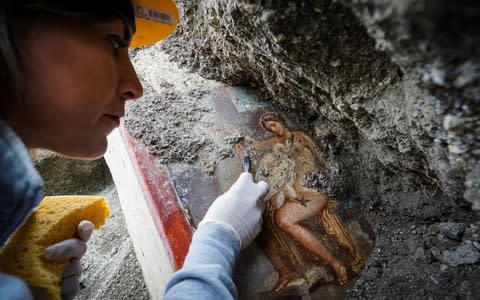 The fresco of Leda and the Swan found on the bedroom wall of a villa in Pompeii - Credit: Alamy