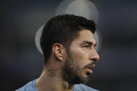 Uruguay's Luis Suarez looks on during a Copa America soccer match against Bolivia at Arena Pantanal in Cuiaba, Brazil, Thursday, June 24, 2021. (AP Photo/Andre Penner)