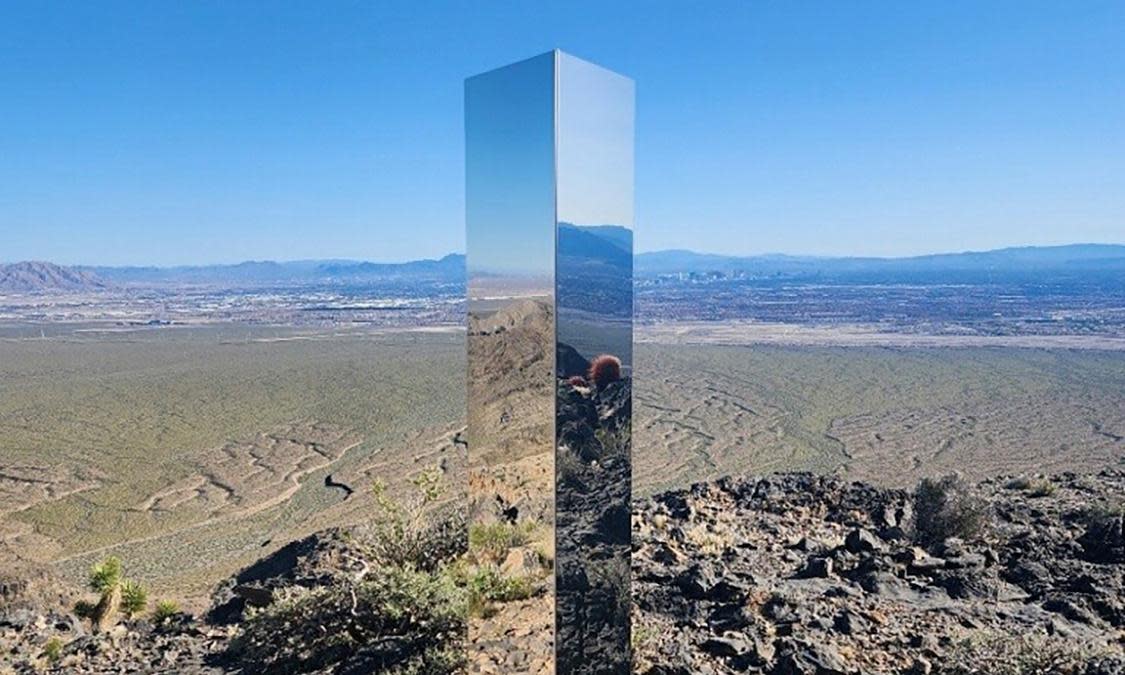 <span>A monolith near Gass Peak, Nevada, on 16 June 2024.</span><span>Photograph: Las Vegas metropolitan police department/AP</span>