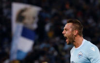 Soccer Football - Serie A - Lazio vs Napoli - Stadio Olimpico, Rome, Italy - September 20, 2017 Lazio’s Stefan de Vrij celebrates scoring their first goal REUTERS/Ciro De Luca