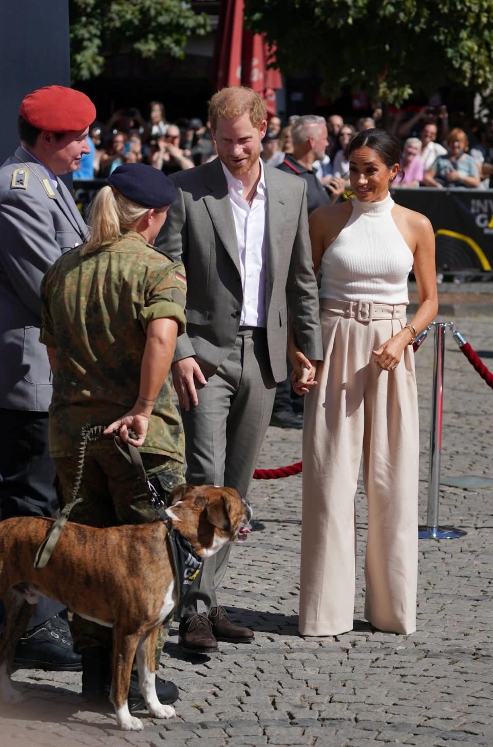 The Duke and Duchess of Sussex arrive at City Hall in Dusseldorf (Joe Giddens/PA) (PA Wire)