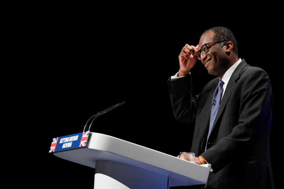 pound British Chancellor of the Exchequer Kwasi Kwarteng smiles during Britain's Conservative Party's annual conference in Birmingham, Britain, October 3, 2022. REUTERS/Toby Melville