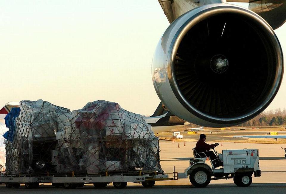 In this 2017 file photo, a ground services driver hauls goods on the tarmac at Charlotte Douglas International Airport. Nearly 500 workers for an American Airlines ground services provider at the airport voted Thursday, May 12, 2023, to unionize, labor union officials said.