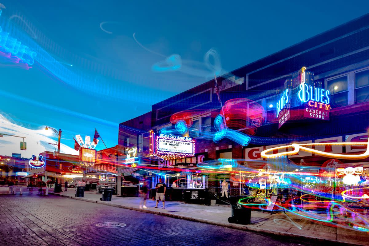 Beale Street in Memphis at twilight