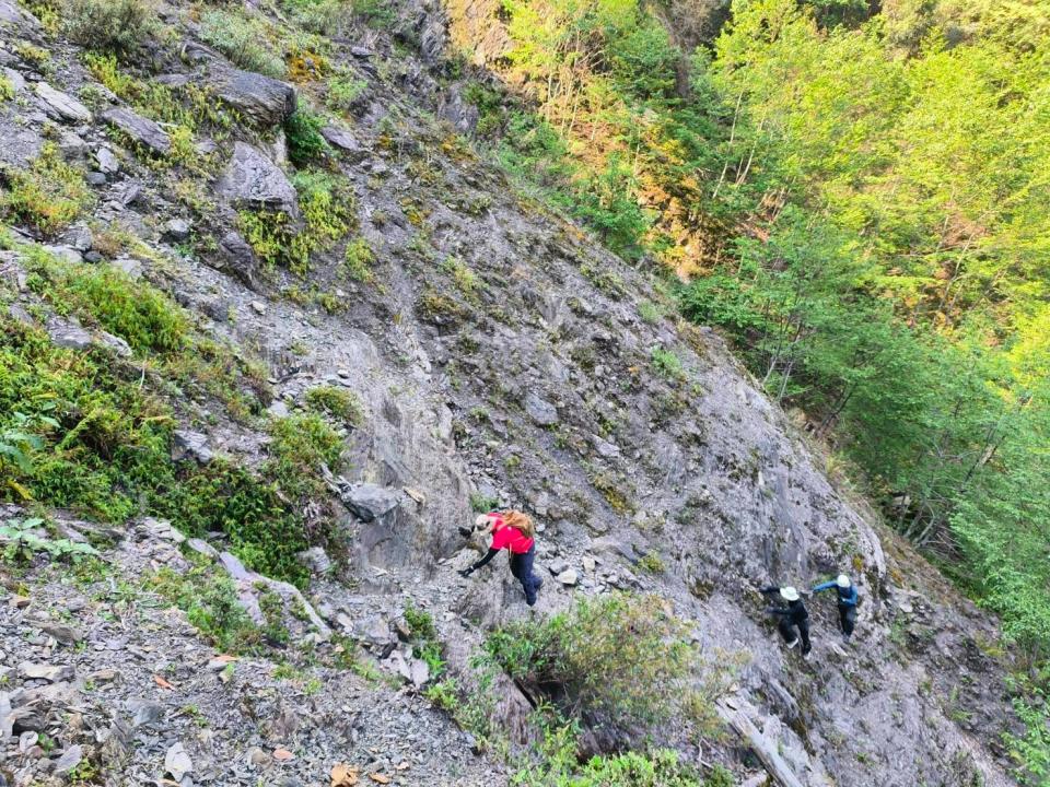 高雄一名那瑪夏區獵人，在桃源區梅山里六溪山一帶採藥，因右腳膝蓋舊傷復發無法行走，受困山中7天終於獲救。高雄消防局桃源分隊提供