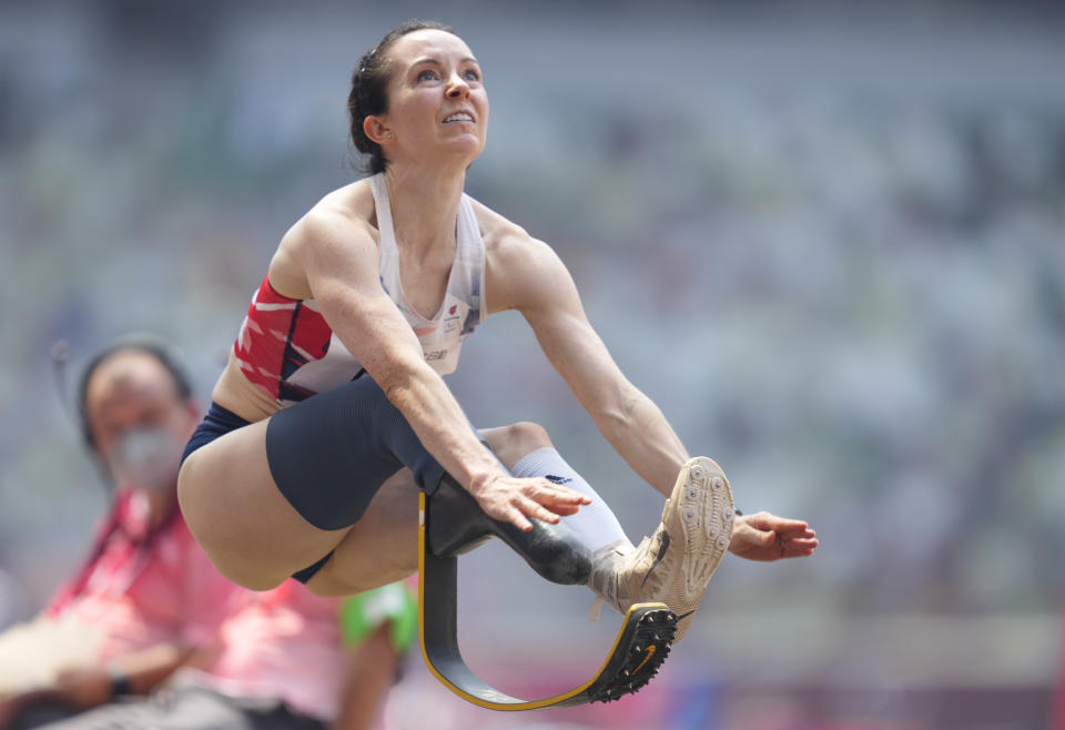 Stef Reid from Great Britain at long jump  during athletics at the Tokyo  Paralympics, Tokyo Olympic Stadium, Tokyo, Japan on August 28, 2021. (Photo by Ulrik Pedersen/NurPhoto via Getty Images)