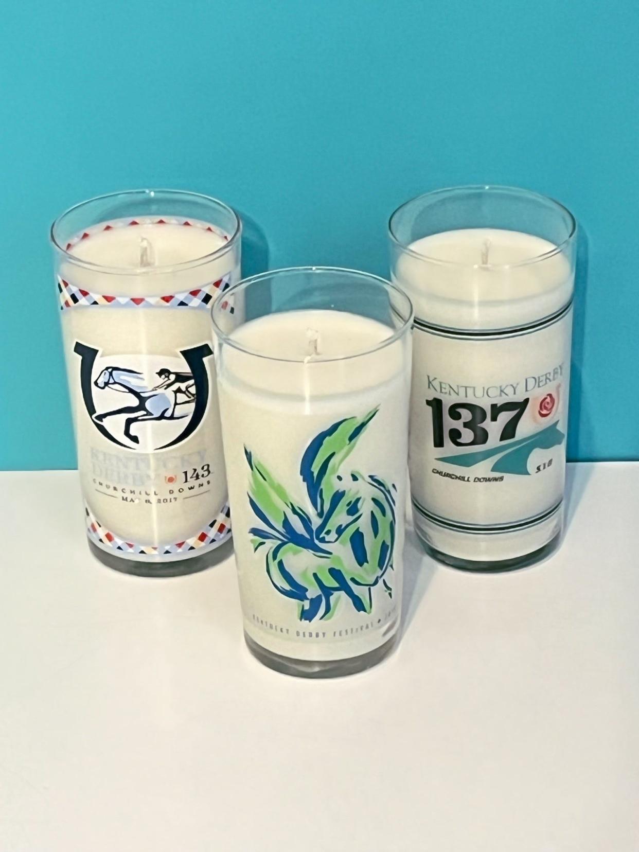 Candles using Kentucky Derby glasses, made by Nerd Babes Co., are for sale at Revelry Boutique and Gallery in Nulu.