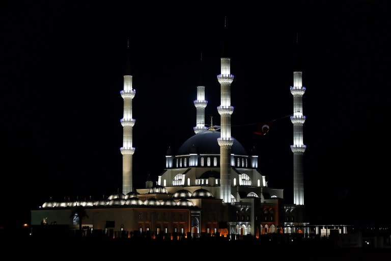 The Hala Sultan mosque in Haspolat (called Mia Milia by Greek Cypriots), in the breakaway Turkish Republic of Northern Cyprus, on July 7, 2018