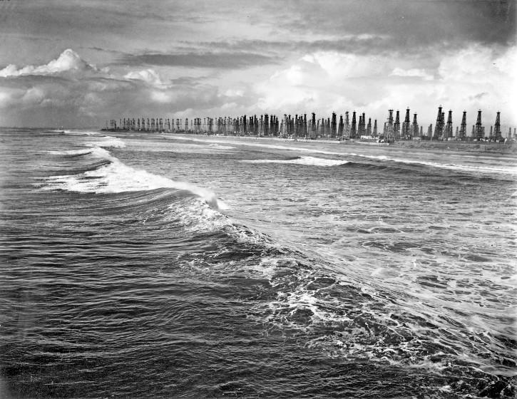 Jan. 28, 1940: The Huntington Beach coastline in 1940 was a forest of oil derricks. Oil discoveries in Huntington Beach, Long Beach and Santa Fe Springs in 1920 and 1921 drove massive drilling.