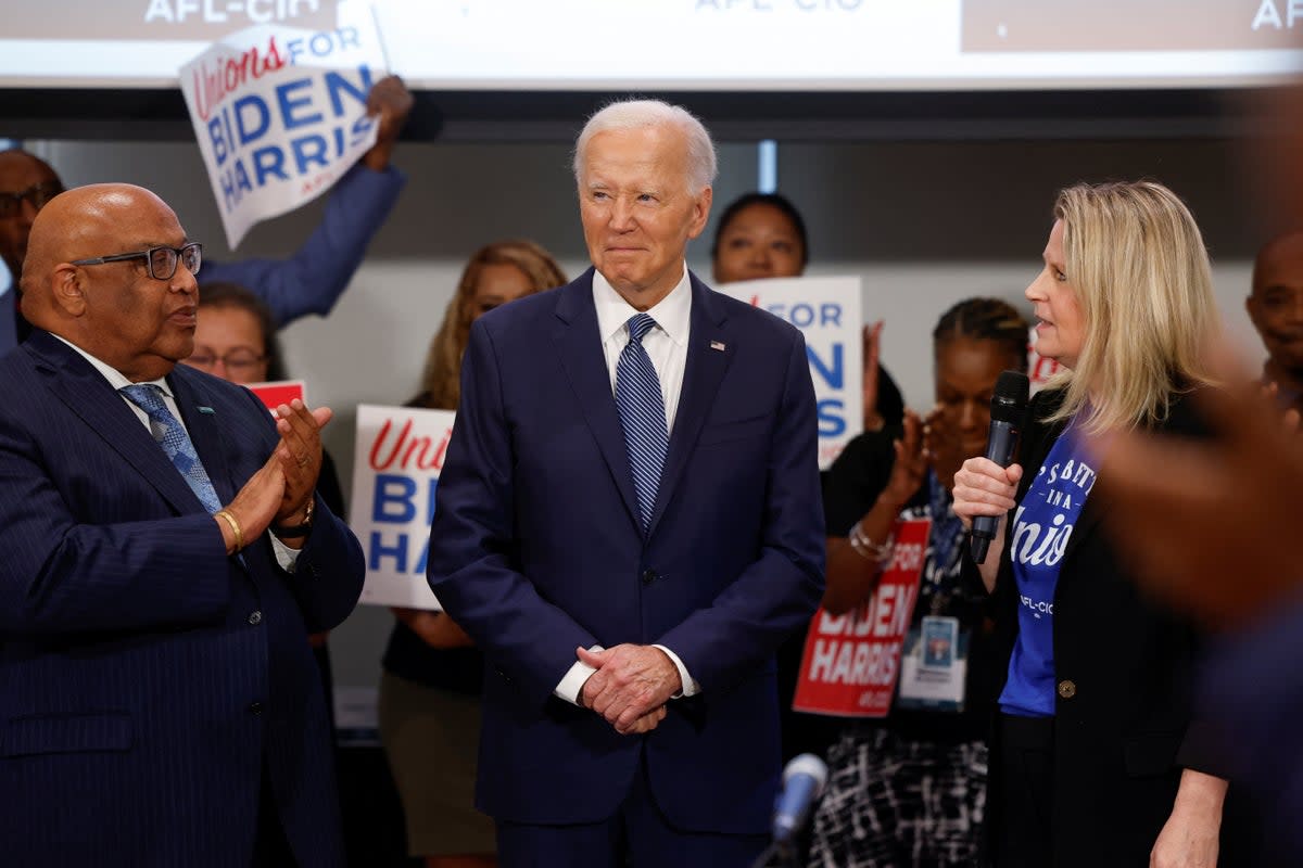 Joe Biden attends a campaign event with national union leaders on July 10 in Washington DC.  (REUTERS)