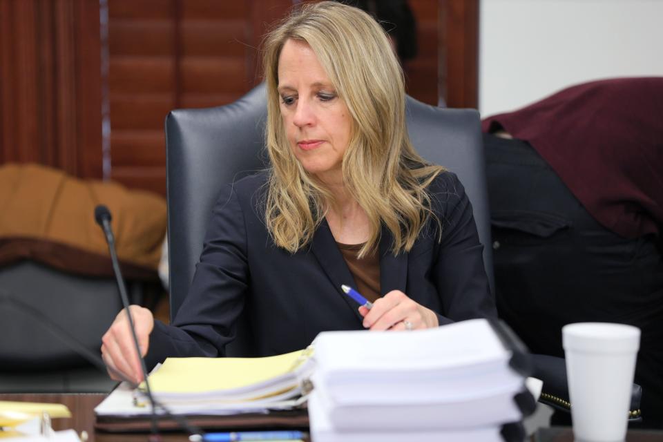 Cara Nicklas, attorney for the Oklahoma State Board of Education, listens during the board's meeting Thursday at the Oliver Hodge Building in Oklahoma City.