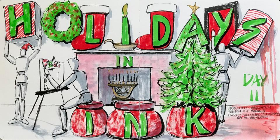 "Holidays in Ink" is a collage from artist Jamie Grossman.