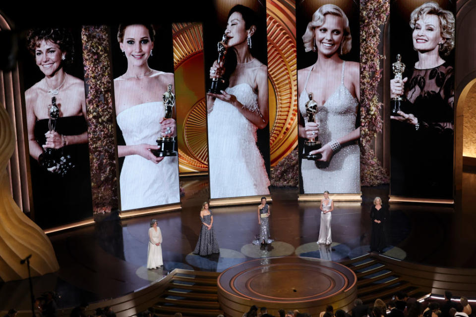 Sally Field, Jennifer Lawrence, Michelle Yeoh, Charlize Theron, and Jessica Lange at the 96th Annual Oscars.<span class="copyright">Rich Polk—Variety via Getty Images</span>