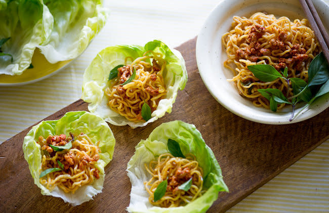 <strong>Get the <a href="http://whiteonricecouple.com/recipes/pork-lettuce-cup/">Spicy Pork Lettuce Cups with Noodles </a> recipe from White On Rice Couple</strong>