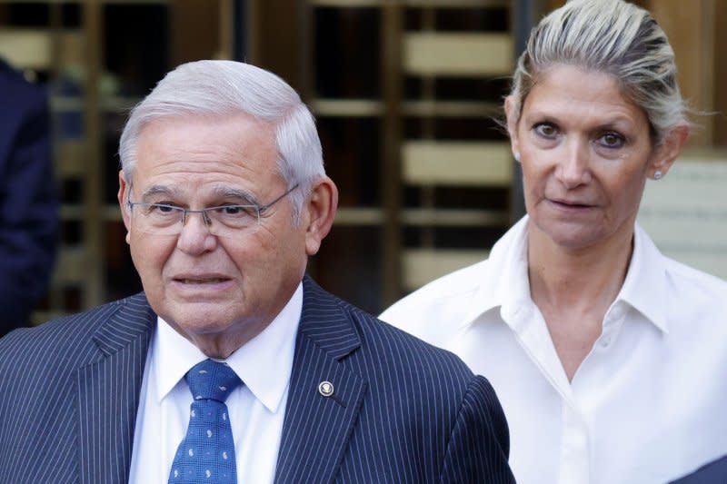 Democratic New Jersey Sen. Robert Menendez exits Federal Court with wife Nadine after pleading not guilty on bribery and extortion charges stemming from his relationship with three New Jersey business people in New York City, Sept. 2023. File photo by John Angelillo/UPI