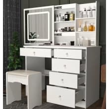 Product image of 5-Drawers White Wood Makeup Vanity Set