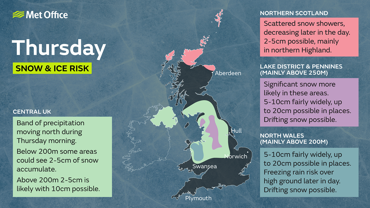 Met Office map shows snow and ice risk on Thursday (Met Office)