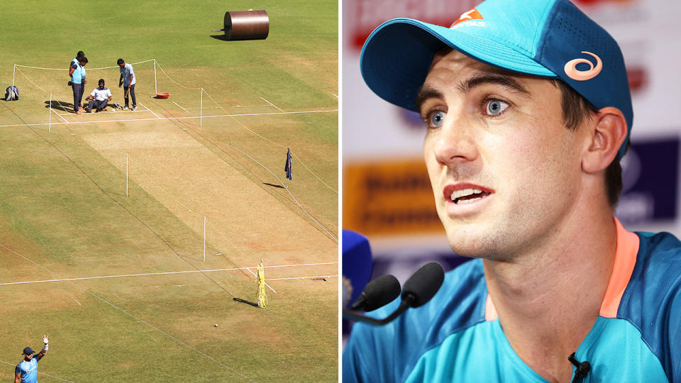 Pat Cummins, pictured here speaking after the Aussies' loss in the first Test against India.