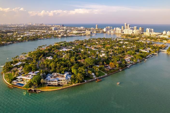 an island on which is located the most expensive home currently for sale in Florida, 18 La Gorce Circle in Miami Beach