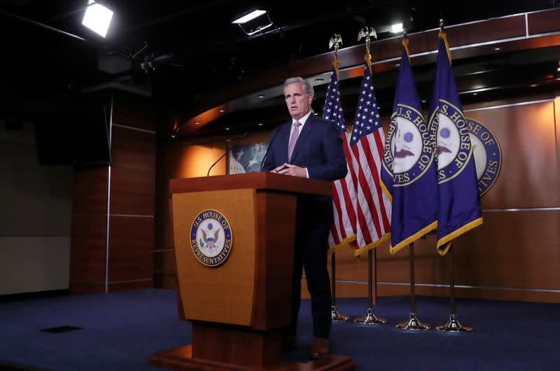 House Republican Leader Kevin McCarthy (R-CA) holds his weekly news conference at the U.S. Capitol