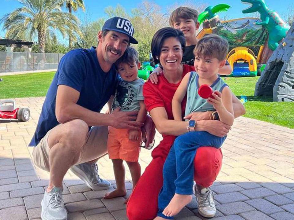 <p>Michael Phelps Instagram</p> Michael Phelps and Nicole Phelps with their kids, Boomer, Beckett and Maverick 